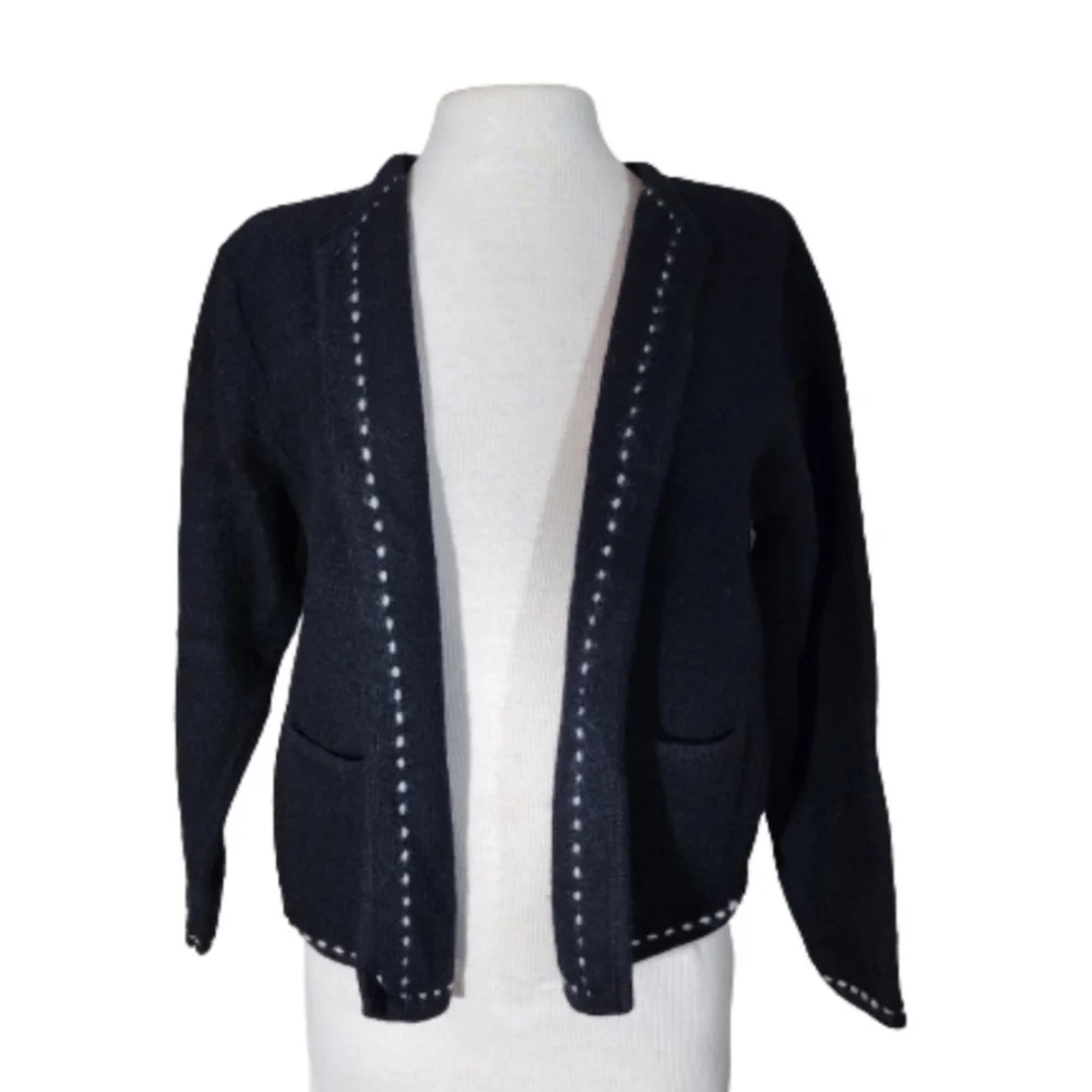Karen Scott 100% Wool Cardigan Black Size L - Picture 4 of 17